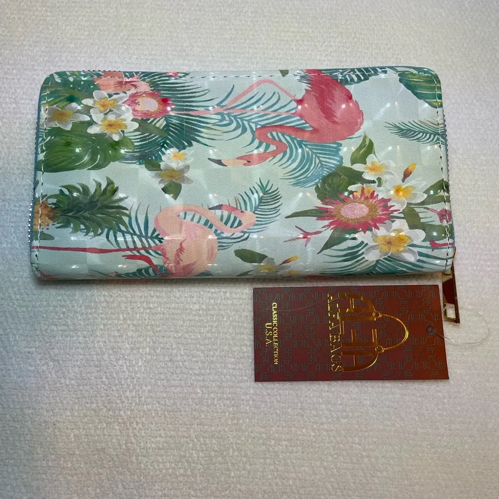 Alfa Bags Flamingo Print Wallet. Zipper Closure. NWT - Picture 13 of 13